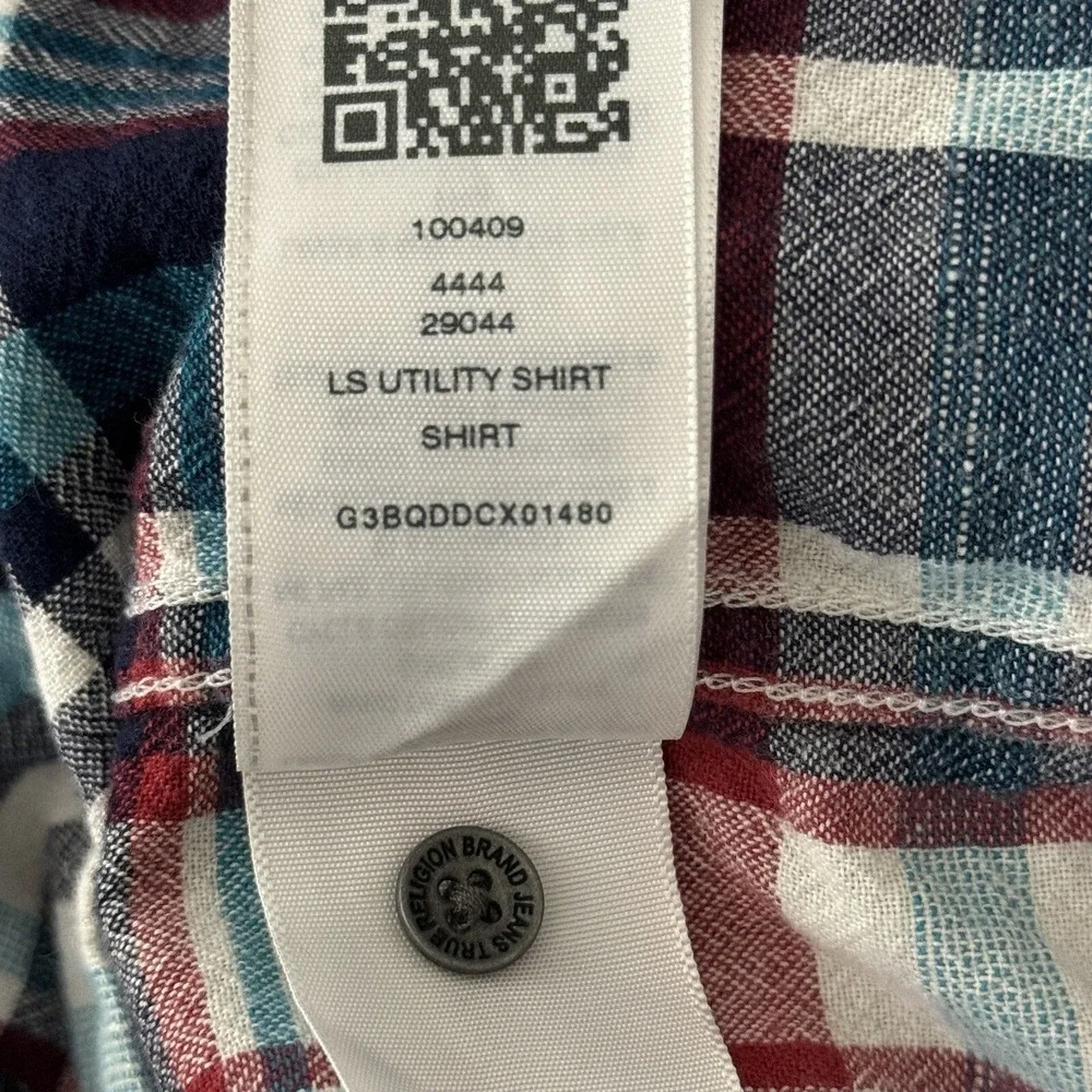 True Religion Shirt Mens Small Blue Red Plaid Flannel‎ Style Dual Pocket Casual